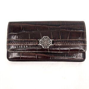Brighton Croc Embossed Continental Wallet Brown Leather Snap Coin Pocket
